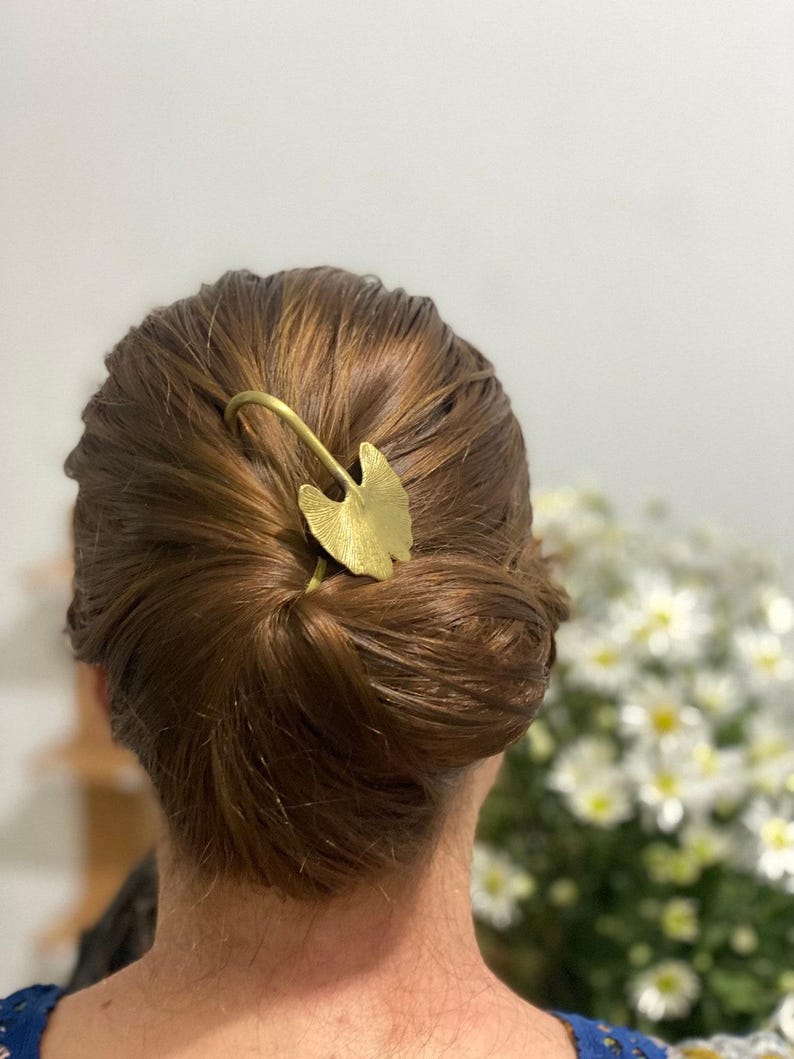 Hair Pin | Hair Stick | Ginkgo Brass Hair Pin | Hand Carved Hair Fork | Copper Hair Pin | Hair Accessories | Handmade Jewelry | Gift For Her